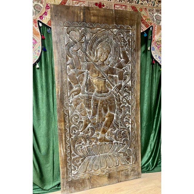 1920s Hand-Carved Tandav Shiva Temple Door Panel – Vintage Indian Wall Art Accent 84x41 For Sale - Image 5 of 7