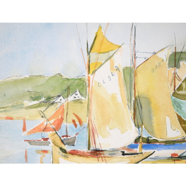 Late 20th Century Fishermen at the Shore in Concarneau - France Landscape by M. Saint-Guily For Sale - Image 5 of 7