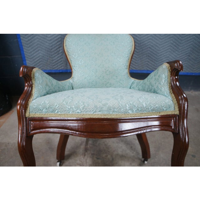 Wood Antique Victorian Walnut Balloon Back Library Parlor Armchair For Sale - Image 7 of 15