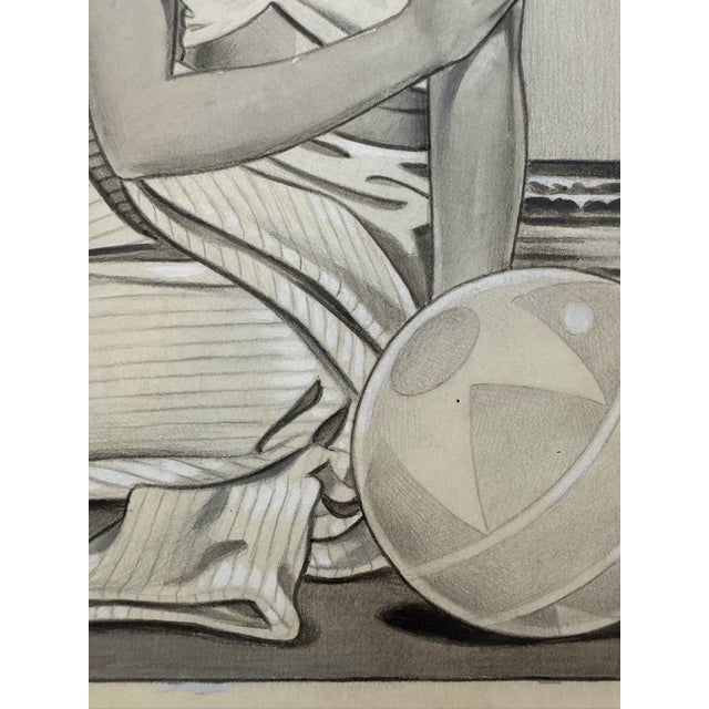 Illustration 1940s Original Signed Graphite Illustration of Bathing Beauty With Ball, 13.5 X 10.5 In. For Sale - Image 3 of 6