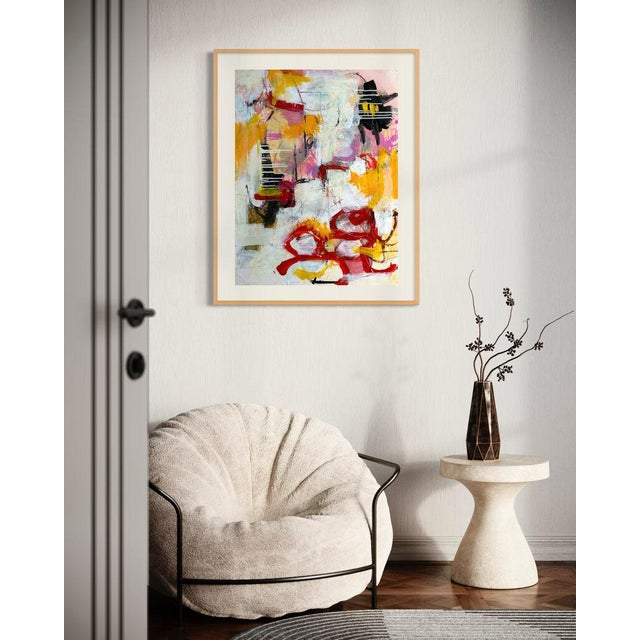 Christiane Corcelle "Orquevaux White Whispers 2" Mixed Media on BFK Paper, Framed Abstract Painting in White, Yellow and Red, 2024 For Sale - Image 9 of 9