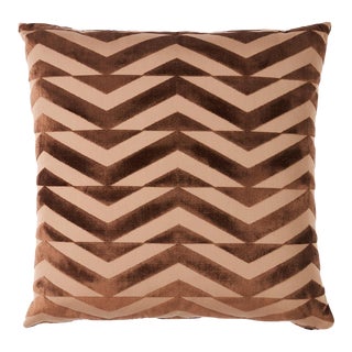 Schumacher x Miles Redd Broken Chevron Cut Velvet 22" Pillow in Brown on Camel For Sale