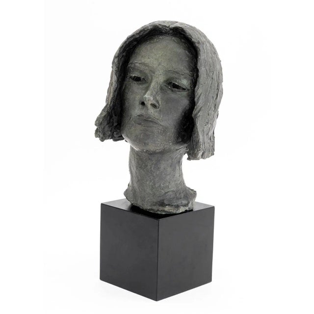 Figurative Lily Landis Bronzed Spelter Female Portrait Bust For Sale - Image 3 of 9