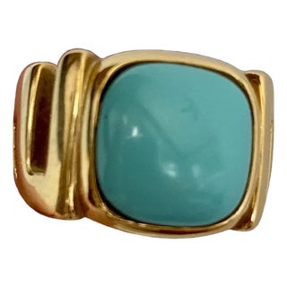 1980s 18k Gold and Persian Turquoise Ring, Size 6 For Sale