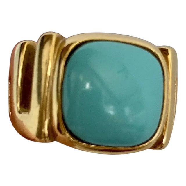 1980s 18k Gold and Persian Turquoise Ring, Size 6 For Sale