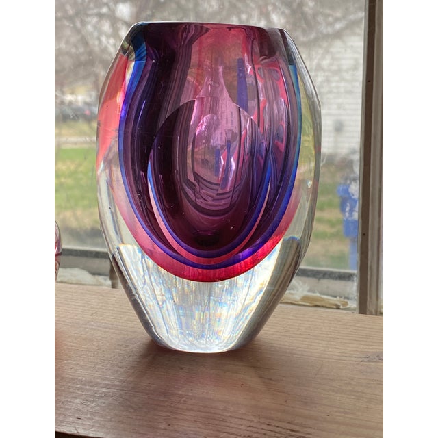 1960's Murano Purple Sommerso Glass Faceted 5.25" Tall Vase For Sale - Image 4 of 4