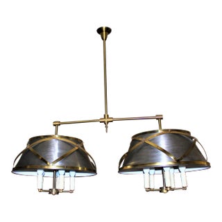 Mid-Century Modern Brass and Steel Custom Double Chandelier For Sale