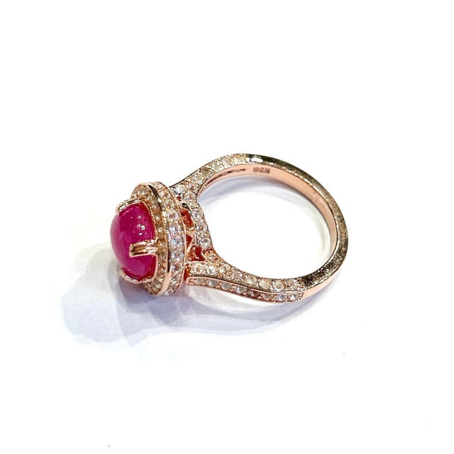 Gemstone Bochic "Orient" Natural Ruby & Topaz Retro Solitaire Ring Set 18K Gold & Silver For Sale - Image 7 of 7