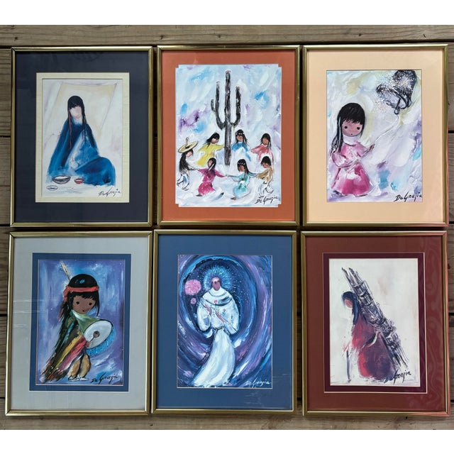 Rustic Vintage Ted DeGrazia Framed Print Collection, Set of 6 Southwestern Folk Art Works For Sale - Image 3 of 11