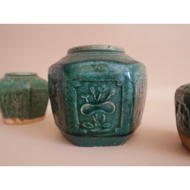 Ceramic Trio of Antique Green Chinese Vases For Sale - Image 7 of 10