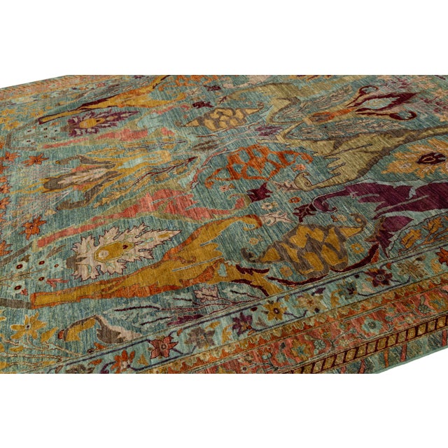 Modern Bidjar-Style Wool Rug Hand-Knotted in Blue With Persian-Inspired Design For Sale In New York - Image 6 of 10