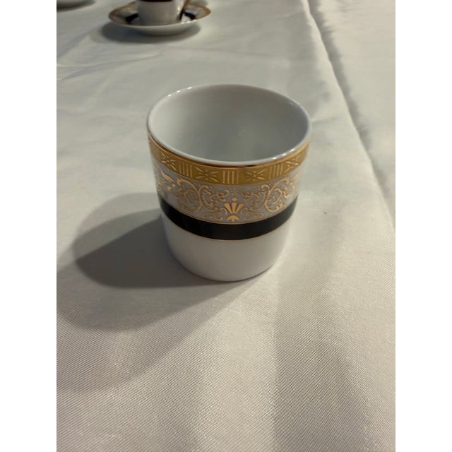 Late 20th Century MCS Bavaria “Tiger Yedi” Porcelain Demitasse Espresso Cup & Saucer Set of 6 – Gold, Black & White For Sale - Image 4 of 6