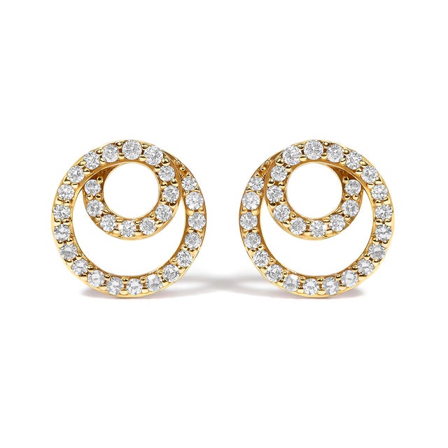 Embrace the elegant symmetry and sparkling allure of these exquisite double circle stud earrings, masterfully crafted from...