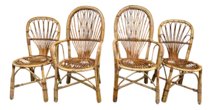 Provençal Rattan Armchairs and Chairs, France, 1960s, Set of 4