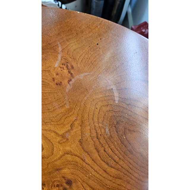 Wood Early 20th Century Neoclassical Burl Wood Table With Metal Ornamentation For Sale - Image 7 of 12