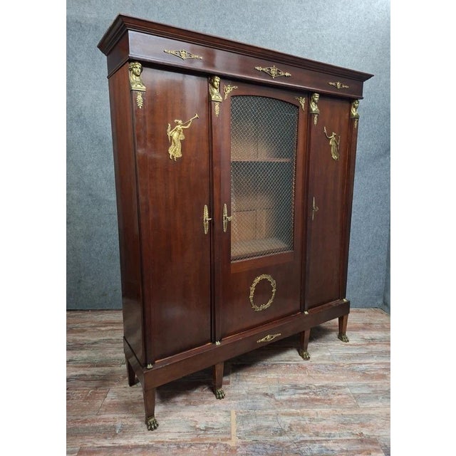 Wood Empire Style Wardrobe in Mahogany with Egyptian Heads For Sale - Image 7 of 10