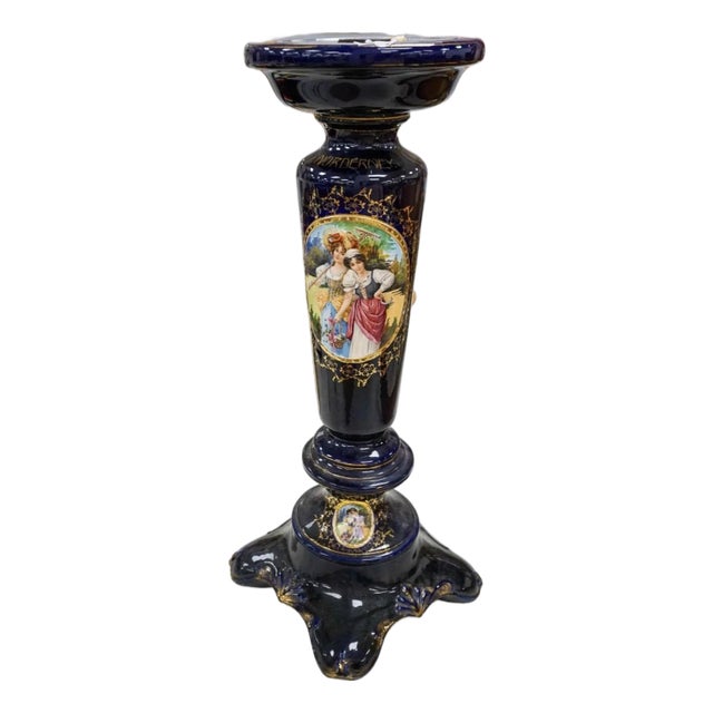 Royal Vienna Porcelain Blue Cobalt Decorated Pedestal, Circa 1900s For Sale