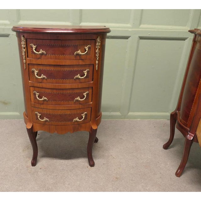 French Louis XV Style Bow Front Bedside Chests of Drawers, 1920, Set of 2 For Sale - Image 4 of 8