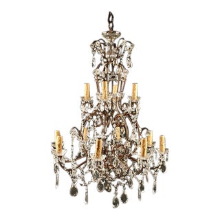 Late 19th Century Italian Iron and Crystal 12-Arm Antique Chandelier For Sale