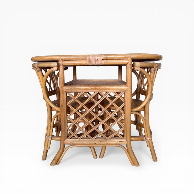 Mid-Century Modern Mid-Century Bamboo and Rattan Compact Dining Table and Chairs, 1970s, Set of 5 For Sale - Image 3 of 8
