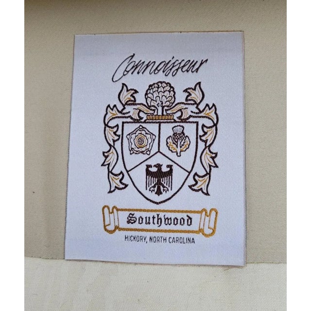 Pair of Southwood Queen Anne Wingback Chairs in Ivory Damask For Sale - Image 14 of 15