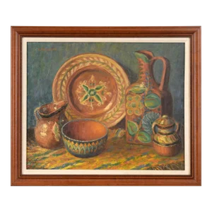 Still Life of Ornate Pottery - Oil on Canvas by A. Peterson