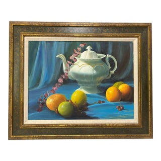 Signed Original Oil Painting by Karen Reinhart (American, 1938-2023) Titled 'Tea Time' For Sale