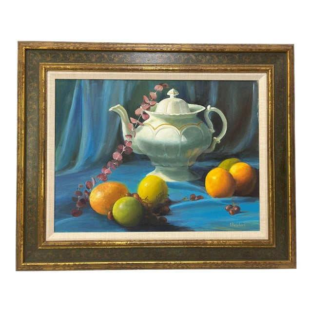 Signed Original Oil Painting by Karen Reinhart (American, 1938-2023) Titled 'Tea Time' For Sale