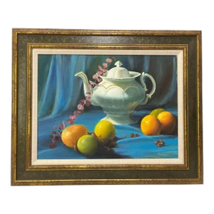 Signed Original Oil Painting by Karen Reinhart (American, 1938-2023) Titled 'Tea Time'