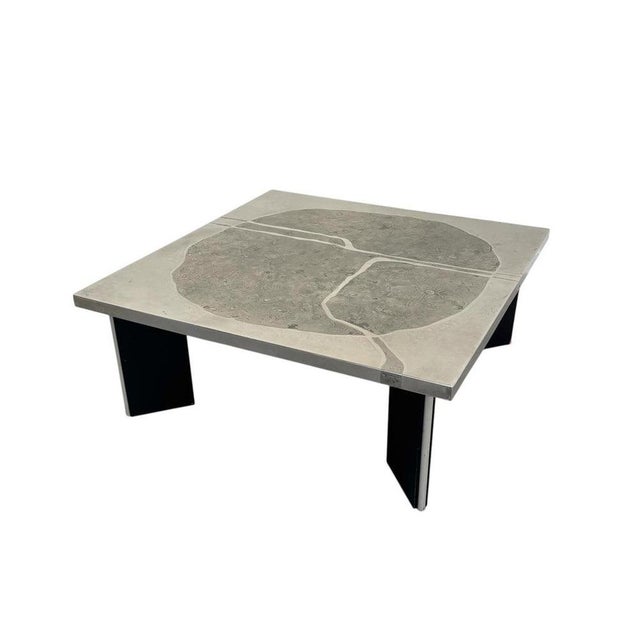 Remarks: Mid Century coffee table by Heinz Lilienthal, Germany 1970s. Wooden base with stainless steel table top. Table...