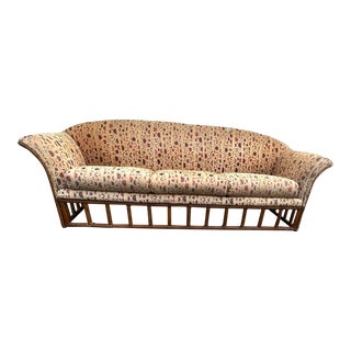 1970s Mid Century Sculptural Rattan Upholstered Sofa For Sale