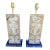 Pair Antique Bleached Marquetry Architectural Fragment Lamps W/Lucite Bases For Sale