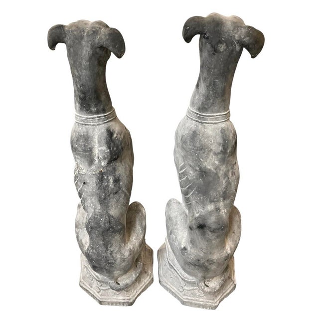 2000 - 2009 Pair of Mid-Century Hollywood Regency Cast Iron Seated Sighthound Statues For Sale - Image 5 of 12