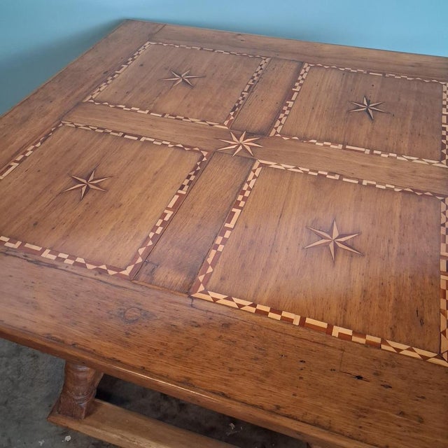 Antique Oak Table with Star Inlays and Double-Sided Drawer, 1800 For Sale - Image 13 of 18