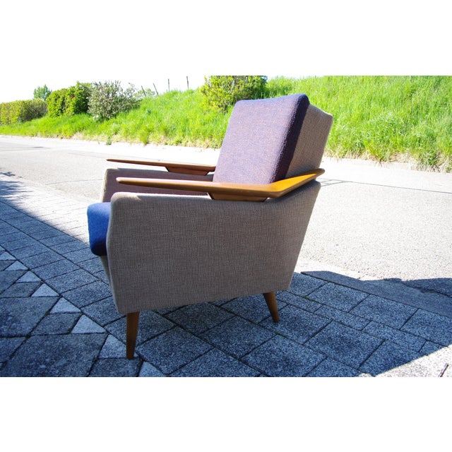 Blue Italian Boomerang Lounge Chair in Wood and Fabric, 1950s For Sale - Image 8 of 13