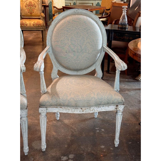 Pair of 19th Century Louis XVI Style Painted Oval-Back Fauteuils For Sale - Image 4 of 11