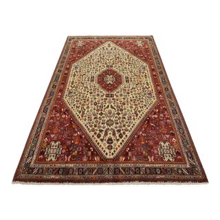 Qashqai Rug 6’8” X 9’10” Ivory Wool Vintage Tribal Hand-Knotted Oriental Carpet For Sale