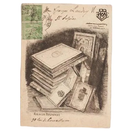 Aglaus Bouvenne, The Book Collection, Etching, 1900 For Sale