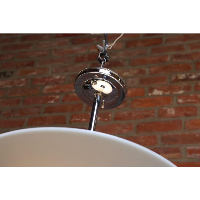 Art Deco Milk Glass Conical Pendant Ceiling Fixture With Embossed Leaf Motif For Sale - Image 10 of 10