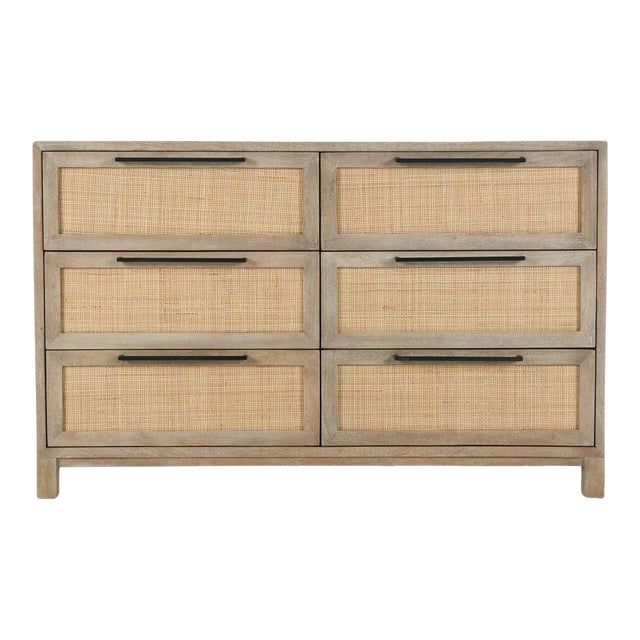 Coastal Cane & Wood 6-Drawer Dresser For Sale