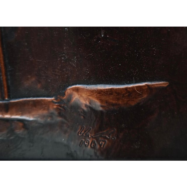 Mid-Century Modern Vintage Decorative Wall Panel with Cranes in Copper, 1967 For Sale - Image 3 of 4