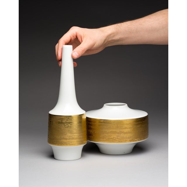 White and Gilt Porcelain Vases by Heinrich Selb, Germany, 1960s, Set of 2 For Sale - Image 6 of 18