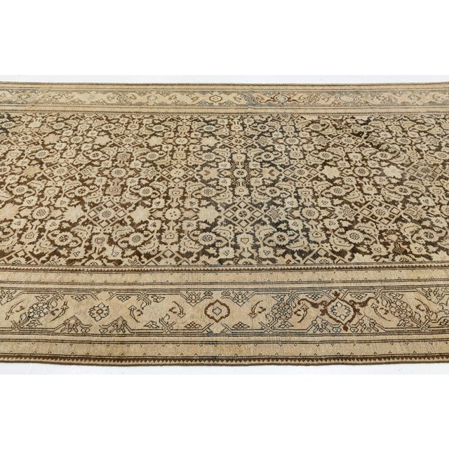 Antique Malayer Runner Rug With Allover Herati Design, Neutral Muted Earth Tones For Sale - Image 9 of 12