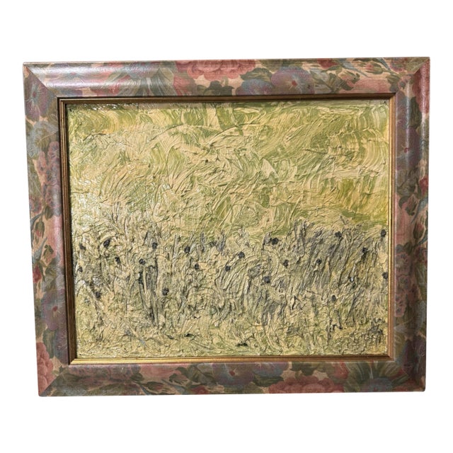 Vintage Floral Framed Abstract Impressionistic Landscape Painting Oil on Canvas For Sale
