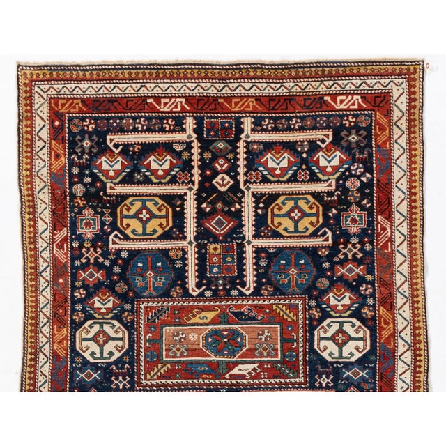 Antique Circa 1880 Blue Akstafa Caucasian Hand Knotted Rug 3ft 10in X 8ft 2in For Sale - Image 10 of 11