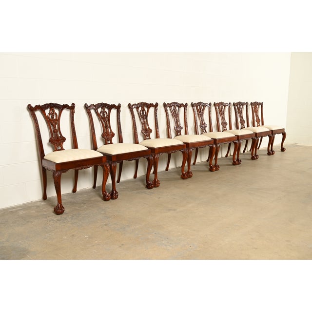 Baker Furniture Company Baker Furniture Style Chippendale Carved Mahogany Dining Chairs, Set of Eight For Sale - Image 4 of 13