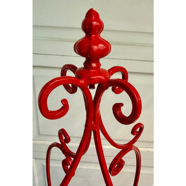 Metal Pair of Chinoiserie Pagoda Form Metal Étagères in Gloss Red For Sale - Image 7 of 11