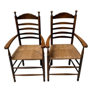 Rustic Dutch Ladder Back Armchairs in Patinated Beech, 1900s, Set of 2 For Sale