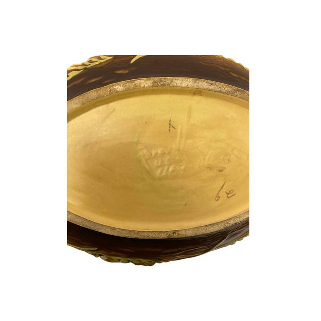 Vintage Roseville Pottery Brown Freesia Console Dish Bowl #469-14. For Sale - Image 9 of 9