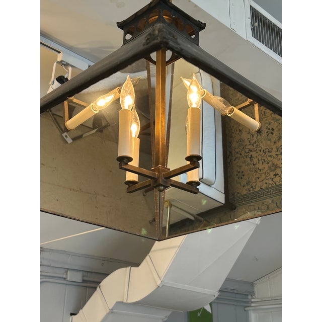 Industrial Graphite Metal Chandelier With Mirrored Interior and 4 Lights For Sale - Image 4 of 8